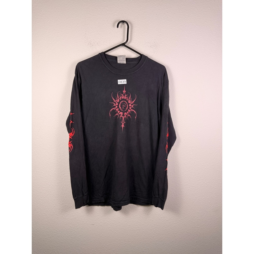 Comfort Colors Mens Long Sleeve Gothic Graphic T-Shirt Black Red Cyber Y2K M